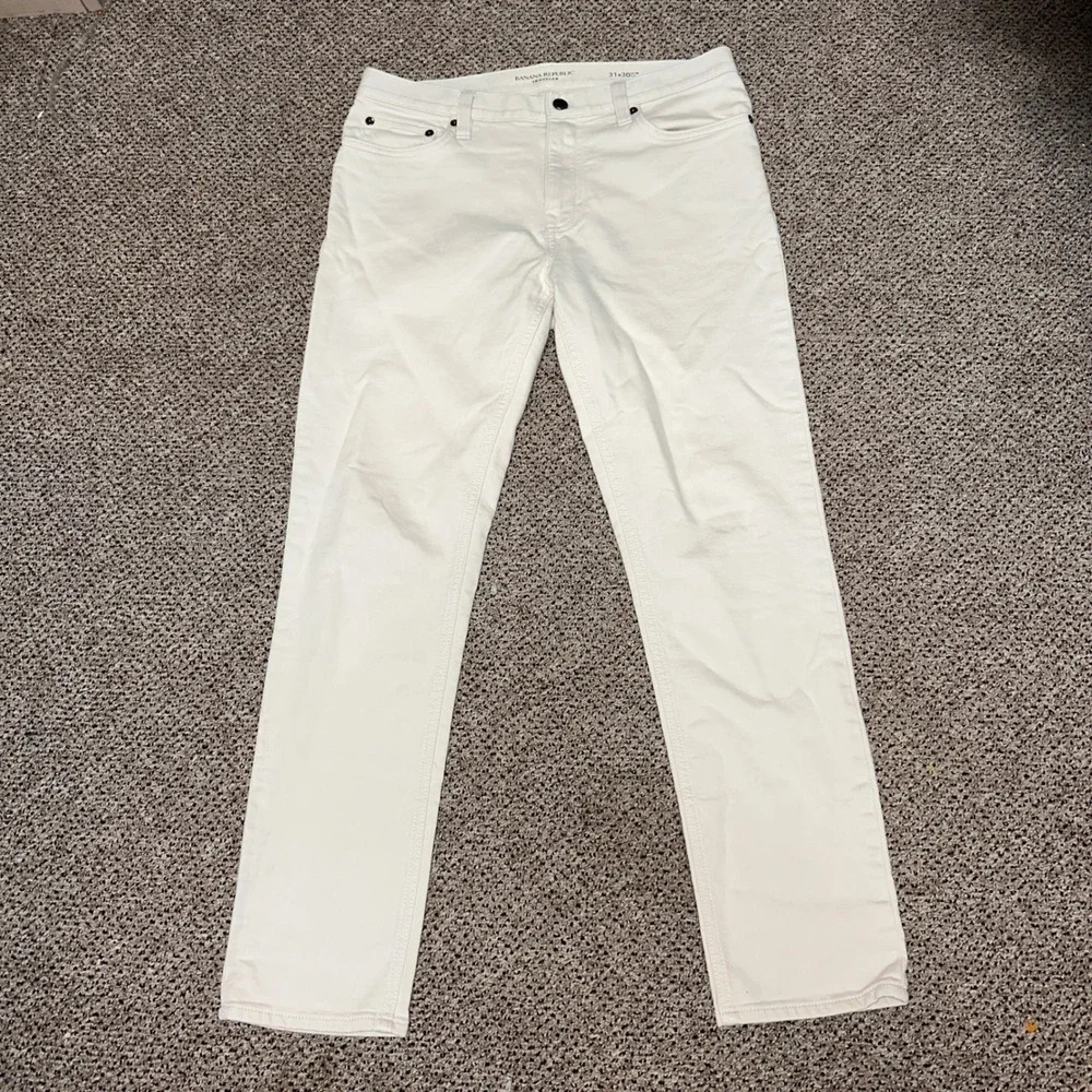 Banana Republic Traveler Slim Fit Pants Mens 31x30 Cream Off White 5-Pocket